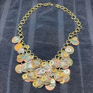 Handcrafted Gold-Tone Multicolor Coin Cluster Necklace - Women Jewelry